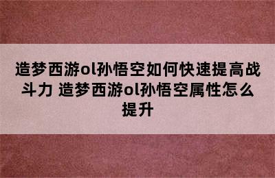 造梦西游ol孙悟空如何快速提高战斗力 造梦西游ol孙悟空属性怎么提升